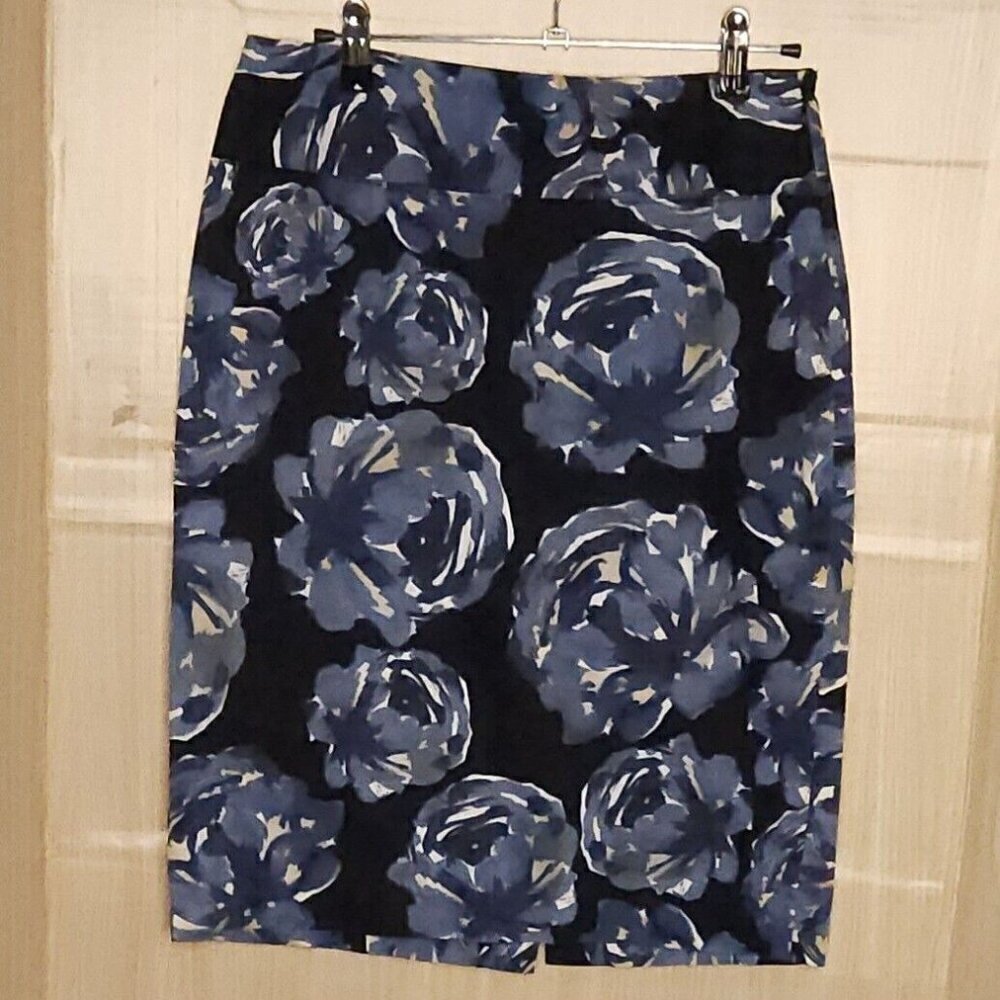 Alfani Womens Two Tone Blue Floral Pencil Skirt 2